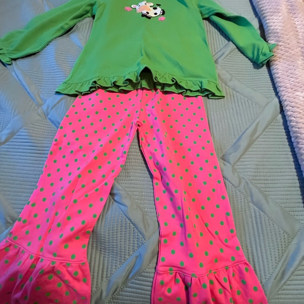 Green and Pink Cow Polka Dot Set